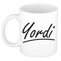 Yordi Naam koffiemok - beker - met sierlijke letters - wit - 300 ml - Cadeau - Heren