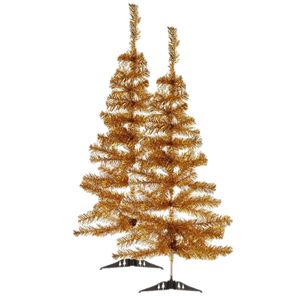 2x stuks kleine gouden kerstbomen van 90 cm