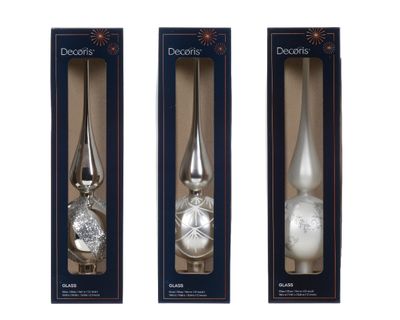 Piek glas d8l31 cm wit/zlvr a3 kerst - Decoris