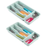 Plasticforte Bestekbak - 2x stuks - 4-vaks - mint groen - 33 x 18 x 4 cm - bestekhouders