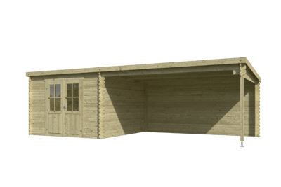 Blokhut met overkapping St. Louis 681x292 Olijfgroen Geimpregneerd - Outdoor life