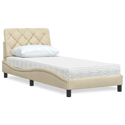 Bed met matras stof crèmekleurig 90x190 cm