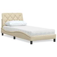 Bed met matras stof crèmekleurig 90x190 cm
