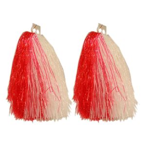 2x Stuks cheerball/pompom rood/wit met ringgreep 33 cm