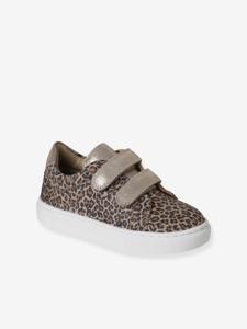 Leren kindersneakers met klittenband, kleutercollectie beige, bedrukt