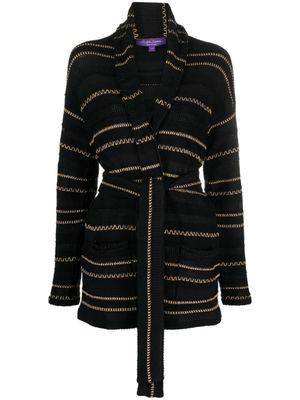 Ralph Lauren Collection cardigan ceinturé à coutures contrastantes - Noir