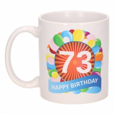 73 jaar Verjaardag koffiemok - cadeau beker - feestelijke ballonnen print - 300 ml - keramiek - wit