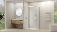 Schuifdeur Van Rijn Products ST09 Voor Hoekcabine 180x200 cm 8 mm Helder Glas Softclose Incl. Beslag Geborsteld RVS