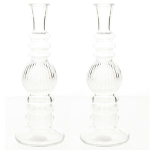 Bloemenvaas Florence - 2x - voor kleine stelen/boeketten - transparant glas - ribbel - D8,5 x H23 cm