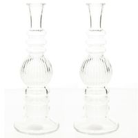 Bloemenvaas Florence - 2x - voor kleine stelen/boeketten - transparant glas - ribbel - D8,5 x H23 cm