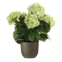 Hortensia kunstplant/kunstbloemen 45 cm - groen - in pot olijfgroen mat - thumbnail