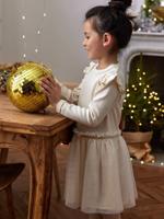 Kerstjurk van twee soorten materiaal met tule rokje voor meisjes ecru