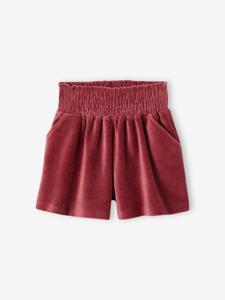 Fluwelen meisjesshort met smokwerk pruim