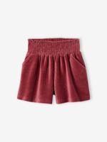 Fluwelen meisjesshort met smokwerk pruim