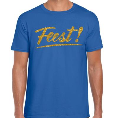 Party T-shirt heren - blauw - Feest! - glitter goud - Glitter en Glamour - thema feest Party T-shirt heren - blauw - Feest! - glitter goud - Glitter en Glamour - thema feest