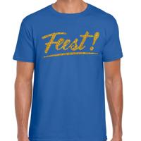 Party T-shirt heren - blauw - Feest! - glitter goud - Glitter en Glamour - thema feest