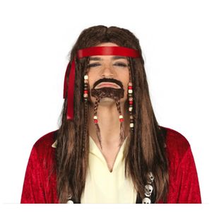 Verkleedpruik en baard piraat Jack - Caribische piraten outfit - bruin   -
