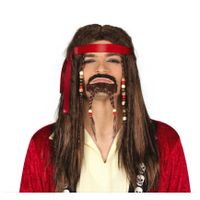 Verkleedpruik en baard piraat Jack - Caribische piraten outfit - bruin   - - thumbnail