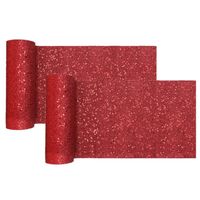 Santex Tafelloper op rol - 2x - rood glitter - 18 x 500 cm - polyester - Feesttafelkleden - thumbnail