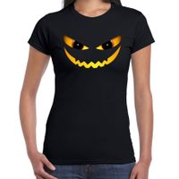 Duivel gezicht halloween verkleed t-shirt zwart voor dames - thumbnail