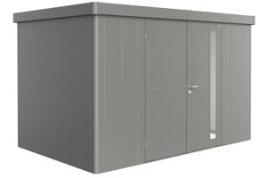 Biohort Metalen tuinhuis Neo - Dubbele deur - Kwartsgrijs - 2D (348x236 cm)- Plat dak- Metaal- Biohort