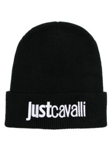 Just Cavalli bonnet en laine à logo brodé - Noir