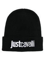 Just Cavalli bonnet en laine à logo brodé - Noir