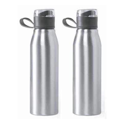 Waterfles / drinkfles / bidon / sportfles - 2x - Aluminium - metallic zilver - schroefdop - 700 ml