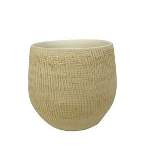 Plantenpot/bloempot in een strakke Modern design look zand/beige Dia 18 cm en Hoogte 16 cm