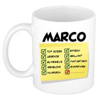 Naam mok Marco - wit - top gozer - keramiek - 300 ml - cadeau collega beker