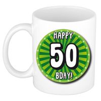 Bellatio Decorations Verjaardag cadeau mok 50 jaar - groen - wiel - 300 ml - Sarah/Abraham - feest mokken - thumbnail