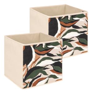 Opbergbox kastmand - 2x - beige/botanic - 31 x 31 x 31 cm - opbergers