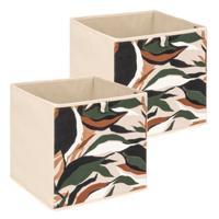 Opbergbox kastmand - 2x - beige/botanic - 31 x 31 x 31 cm - opbergers Opbergbox kastmand - 2x - beige/botanic - 31 x 31 x 31 cm - opbergers