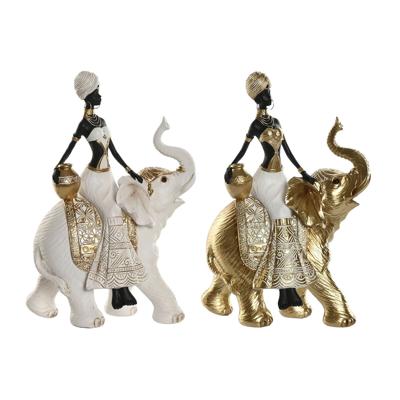 Decoratieve figuren Home ESPRIT Wit Zwart Gouden Olifant Afrikaanse 21 x 11 x 32 cm (2 Stuks)