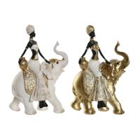Decoratieve figuren Home ESPRIT Wit Zwart Gouden Olifant Afrikaanse 21 x 11 x 32 cm (2 Stuks)