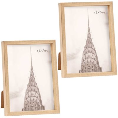 2x stuks kunststof fotolijst met hout look geschikt voor een foto van 15 x 20 cm