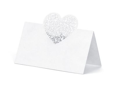 Bruiloft Naamkaartjes Hart Wit (10st)