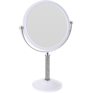 Witte make-up spiegel met strass steentjes rond dubbelzijdig 17,5 x 33 cm