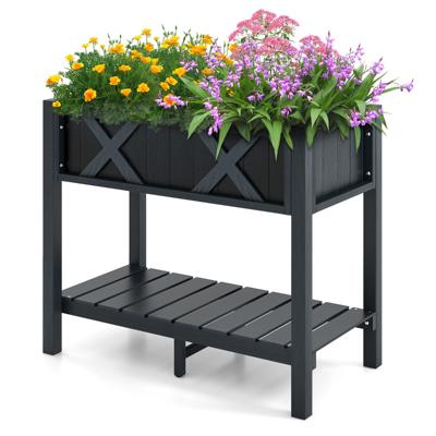 Verhoogde Plantenbak in HIPS Tuinbed met Opbergplankvoeten Drainagegaten Waterdichte Kweekbak 86 x 45 x 73 cm, Zwart