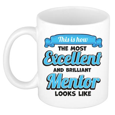 Cadeau koffie/thee mok - excellent leraar/mentor - wit - keramiek - 300 ml