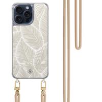 iPhone 15 Pro Max hoesje met beige koord - Palm leaves beige