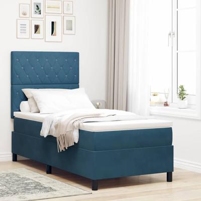 Boxspringbed met matras en LED fluweel donkerblauw 100x200 cm