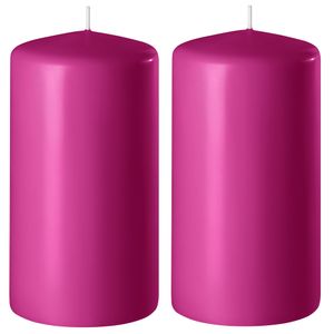 2x Fuchsia roze cilinderkaarsen/stompkaarsen 6 x 12 cm 45 branduren