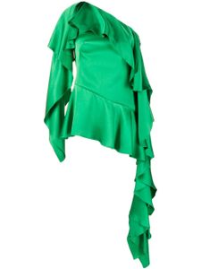 Alexander McQueen blouse volantée en soie à design asymétrique - Vert