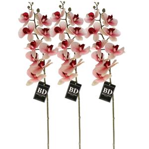 Kunstbloem Orchidee Bora - 3x - roze - 108 cm - losse steel - kunst zijdebloem - Phalaenopsis