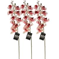 Kunstbloem Orchidee Bora - 3x - roze - 108 cm - losse steel - kunst zijdebloem - Phalaenopsis