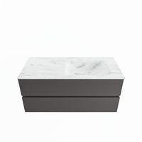 MONDIAZ VICA-DLUX 110cm badmeubel onderkast Dark grey 2 lades. Inbouw wastafel CLOUD rechts zonder kraangat, kleur Opalo. - thumbnail