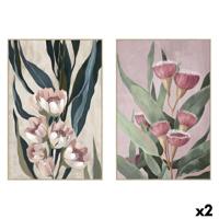 Canvas Home ESPRIT Groen Roze Blommor Modern (2 Stuks)