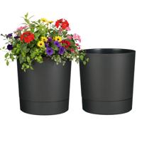 Mica Decorations Bloempot Coco - 2x - met onderschaal - antraciet - H30 x D28 cm - kunststof