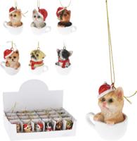 Kersthanger Hond en kat met kerstmuts Kersthanger Hond en kat met kerstmuts